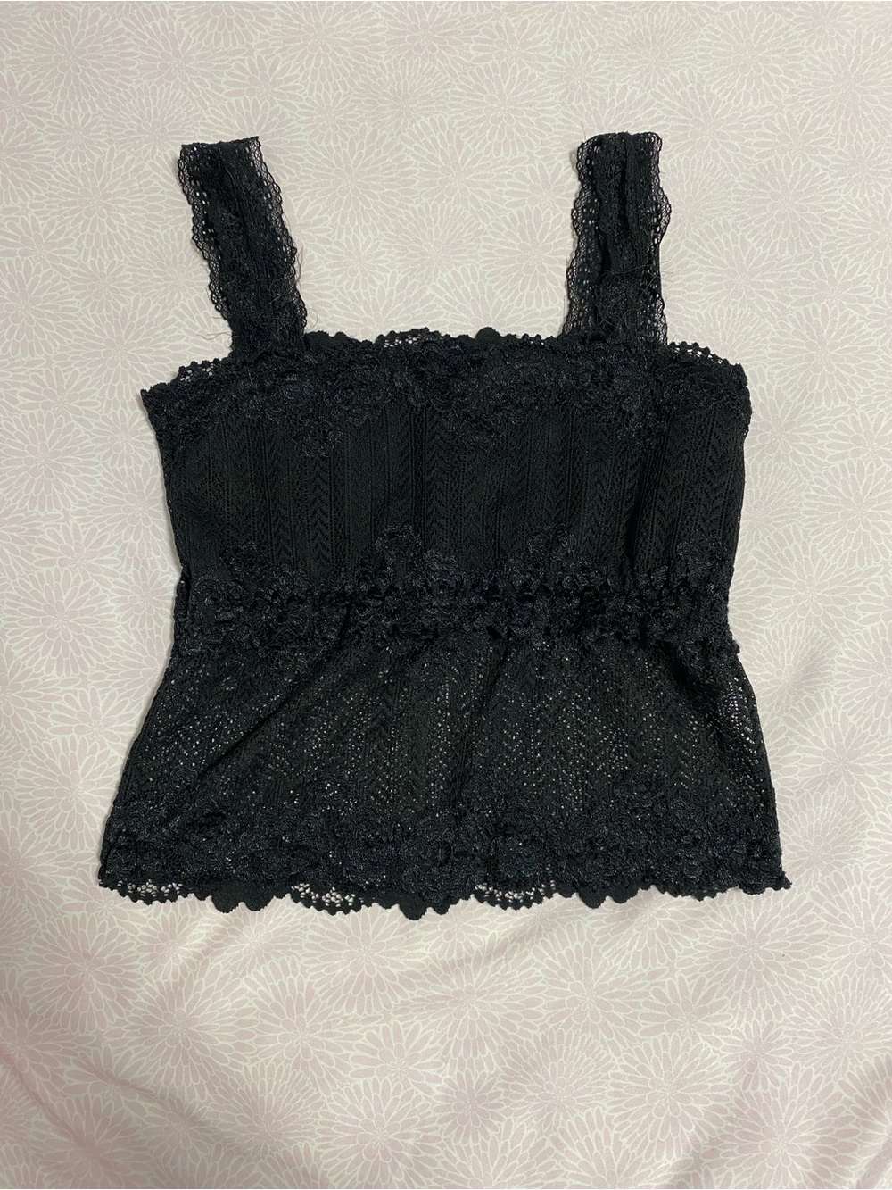 Black Lace Camisole Bralette Tank with Wide Lace Straps